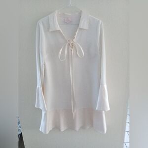 CINQ A SEPT Celebration A Line Bell Sleeve Tie Up Dress In Ivory | S